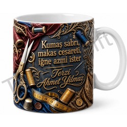 Terzi Makası Temalı Kişiye Özel Baskılı Kupa Bardak Terzi Hediye