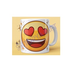 Kalp Gözlü Emoji Tasarımlı Eğlenceli Kupa - Renkli ve Şık Hediye Seçeneği