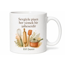 Mutfak Gereçleri Temalı Özel Baskılı Porselen Kupa Bardak Hediye
