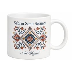 Yorgancı Pamuk Döverek İğneyle Çizilen Motif Seramik Kupa Hediye Bardak
