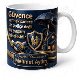Sigortacıya Hediye İsimli Özel Baskılı Kupa Bardak Sigorta Eksperi Hediye