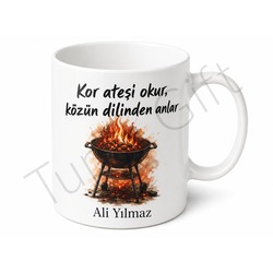 Ateş Ustası Baba Yazılı Mangal Temalı Kupa Bardak Babalar Günü Hediye
