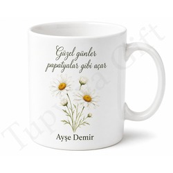 Papatya Desenli Kişiye Özel Baskılı Kupa Bardak Hediye