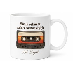 Kaset Temalı Nostaljik Baskılı Kupa Bardak Retro Müzik Hediye