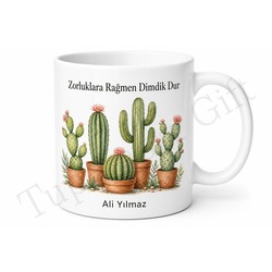 Kaktüs Temalı Kişiye Özel Baskılı Porselen Kupa Bardak Hediye