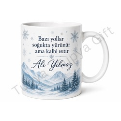 Kış Temalı Özel Baskılı Kupa Bardak Hediye Kar Deseni Porselen Mug