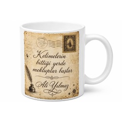 Eski Dönem Mektup Temalı Vintage İsimli Seramik Kupa Bardak Hediye