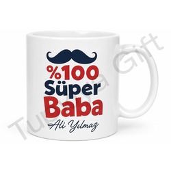 Yüzde Yüz Süper Baba Yazılı Kupa Bardak Babalar Günü Hediyesi
