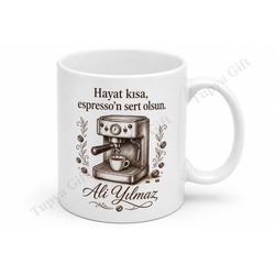 Espresso Temalı Kişiye Özel Baskılı Porselen Kupa Bardak Hediye