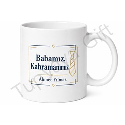 Babamız Kahramanımız Yazılı İngilizce Kupa Bardak Babalar Günü Hediyesi Baskılı