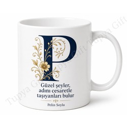 P Harfi Baskılı Kişiye Özel Kupa Bardak İsimli Harf Hediye