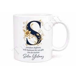 S Harfi Baskılı Kişiye Özel Kupa Bardak İsimli Harf Hediye