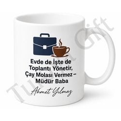 Müdür Baba Yazılı Eğlenceli Kupa Bardak Babalar Günü Hediyesi Komik Baskılı