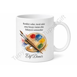 Boyama Tutkunu İçin Özel Baskılı Kupa Bardak Ressam Hediye Sanatçı Mug