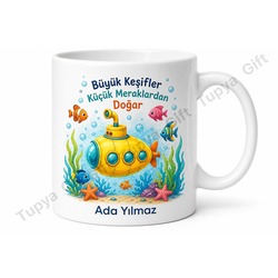 Denizaltı Temalı Çocuk Hediyesi Baskılı Kupa Bardak Özel Tasarım Porselen