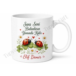 Uğur Böceği Temalı Baskılı Kupa Bardak Hediye Şans Porselen Mug