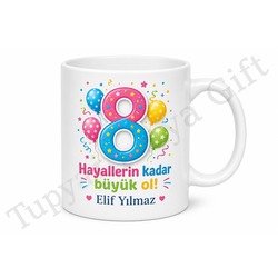 Kişiye Özel 8 Yaş Doğum Günü Hediyesi Baskılı Kupa Bardak Yaş Tasarım