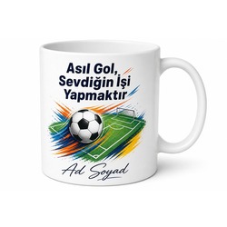 Erkeğe Hediye İsimli Futbol Temalı Özel Baskılı Porselen Kupa Bardak