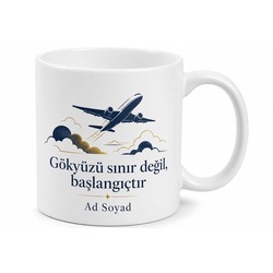 Pilot Temalı Baskılı Kahve Kupası Pilotlara Özel Tasarım Hediye Bardak