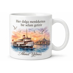 Memleket Vapuru Temalı Baskılı Kupa Bardak Nostaljik Hediye Porselen Mug