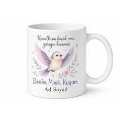 Benim Minik Kuşum Uçan Sevimli Kuş Çizimli İltifat Dolu Hediye Çay Kupası Bardak