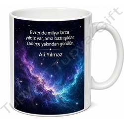 Galaksi Temalı Baskılı Kupa Bardak Uzay Desenli Hediye Porselen Mug