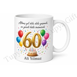 Büyük Kutlama Tasarımlı 60 Yaş Doğum Günü Özel Kupa Bardak Hediye