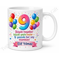 9 Yaş Doğum Günü Hediyesi Çocuklar İçin Özel Baskılı Kupa Bardak Hediye