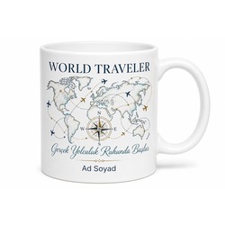 World Traveler Yazılı Dünya Gezgini Kıtaları Aşan Seyyah Kahve Kupası Hediye