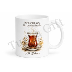 Çay Bardağı Temalı Baskılı Kupa Bardak Çay Severlere Özel Tasarım Hediye