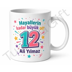 12 Yaş Doğum Günü Hediyesi Gençlere Özel Tasarım Baskılı Kupa Bardak