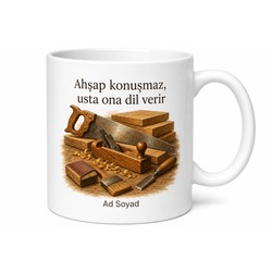 Marangoza Hediye Ahşap Kesim Marangoz Atölyesi Temalı Özel Tasarım Baskılı Porselen Kupa Bardak