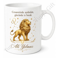 Aslan Burcu Temalı Baskılı Kupa Bardak Astroloji Hediye