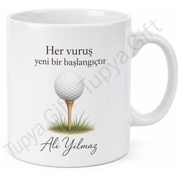 Golfçüye Hediye İsimli Özel Baskılı Kupa Bardak Golf Temalı Hediye