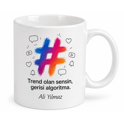 Hashtag Simgesi Çizimli Sosyal Medya Fenomenlerine Trend Kupa Bardak Hediye