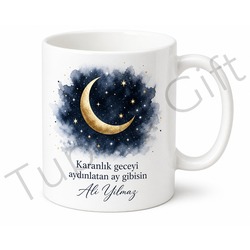 Ay ve Yıldız Temalı Kişiye Özel Baskılı Kupa Bardak Hediye