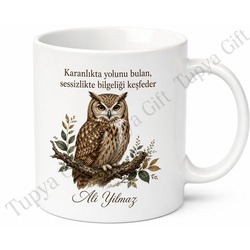 Baykuş Temalı Baskılı Kupa Bardak Hediye Özel Tasarım Porselen Mug