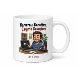 Kamerasını Kapatıp Çay İçen Uzaktan Çalışan Esprili Kupa Bardak Hediye