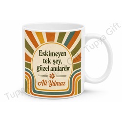 Retro Tasarım Baskılı Kupa Bardak Hediye Nostaljik Desen Porselen Mug