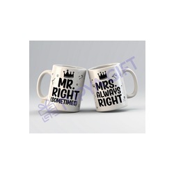 Mr. Right ve Mrs. Always Right Esprili Kupa Seti - Çiftlere Özel Hediyelik Tasarım - Sevgililer Günü