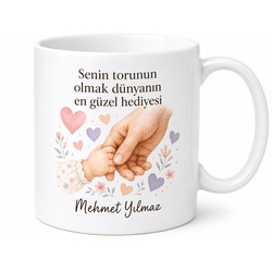 Torundan Dedeye Babalar Günü Hediye Kupa Bardak Özel Tasarım Porselen