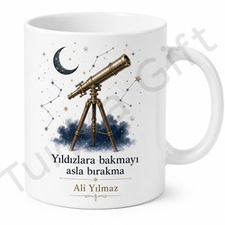 Teleskop Temalı Kişiye Özel Baskılı Kupa Bardak Astronomi Hediye