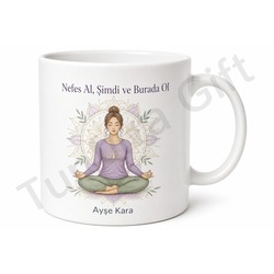 Yoga Pozu Temalı Özel Baskılı Porselen Kupa Bardak Hediye Yoga Severlere