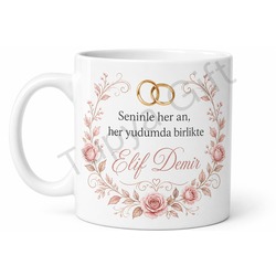 Nişanlı İçin Kişiye Özel İsimli Baskılı Kupa Bardak Özel Gün Hediyesi