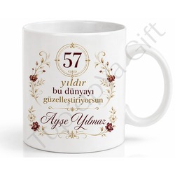 Aile Büyüklerine Özel 57 Yaş Doğum Günü Hediyesi Baskılı Kupa Bardak
