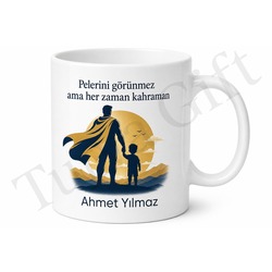 Kahraman Baba Pelerin Tasarımlı Kupa Bardak Babalar Günü Hediyesi