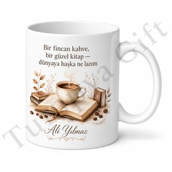 Kitap ve Kahve Temalı Baskılı Kupa Bardak Hediye Okuyuculara Özel Tasarım