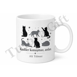 Kedili Kupa Bardak Baskılı Kedi Severler İçin Hediye Porselen Mug