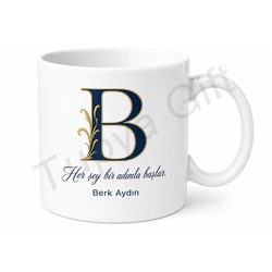 B Harfi Baskılı Kişiye Özel Kupa Bardak Harf Hediye Mug