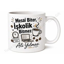 İşkolik Yazılı Komik Baskılı Kupa Bardak Esprili Ofis Hediye